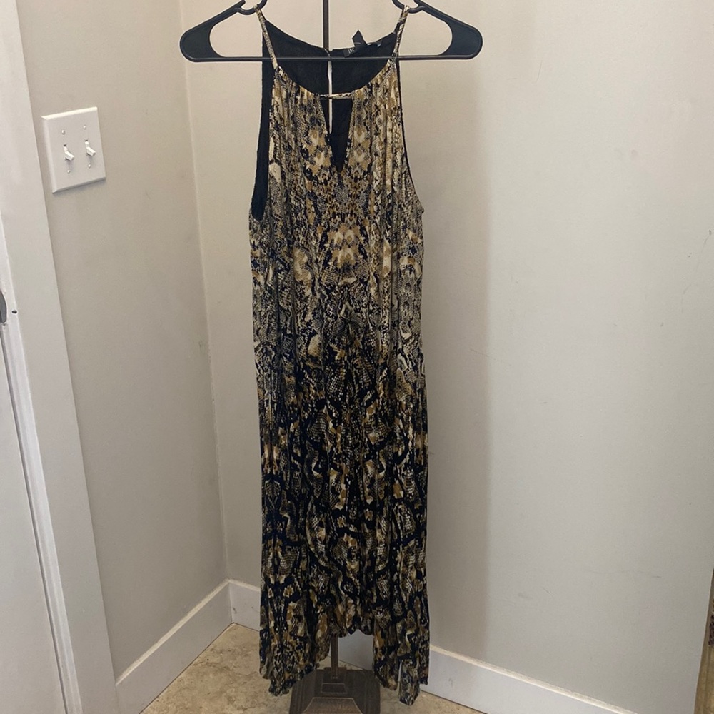 INC Asymmetric Handkerchief Hem Halter Snakeskin Midi Dress Womens Medium